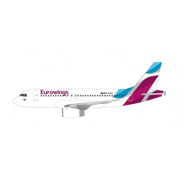 Herpa 612487  samolot  Eurowings Airbus A319 D-AGWO snap fit  (1:200)